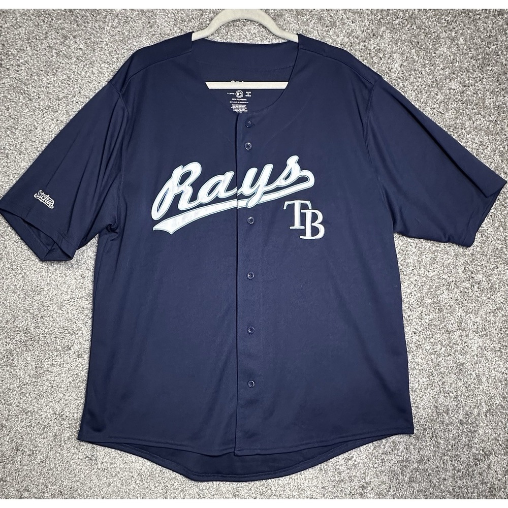 Stitches Tampa Bay Rays Jersey XL Blue Button Front MLB Baseball